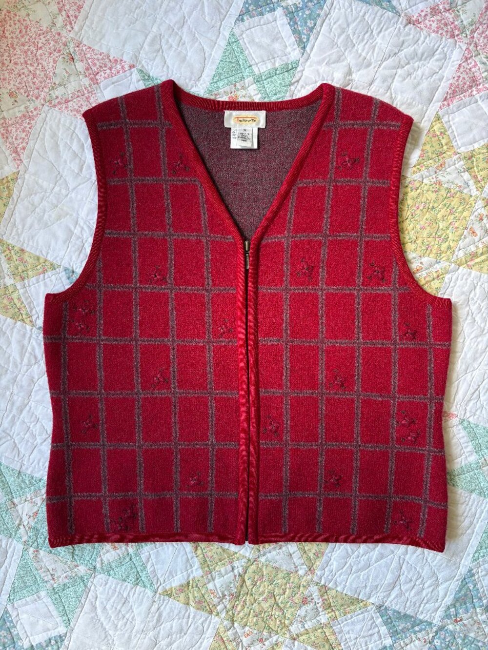 Vintage Talbots Red Floral Embroidered Sweater Vest Medium Cottagecore Grandma